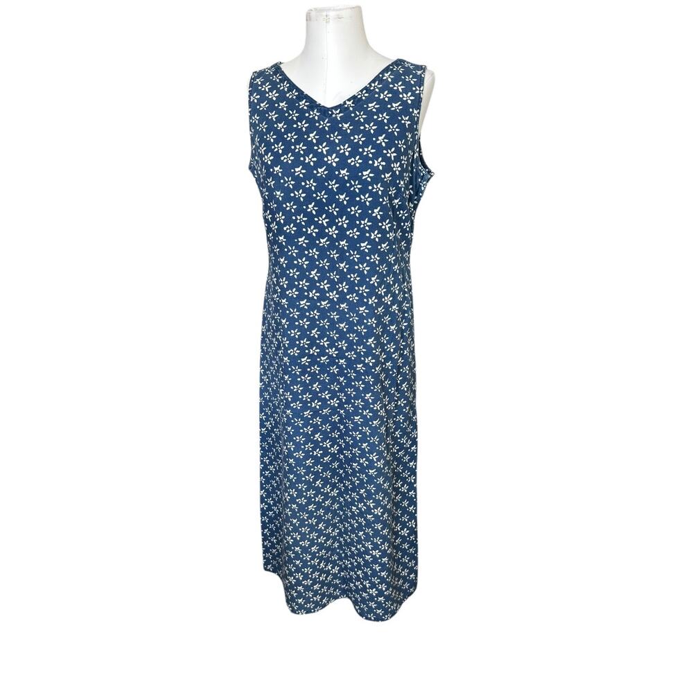 Vintage 90s Liz Claiborne Women's Maxi Sleeveless Dress Denim Floral Print sz 10